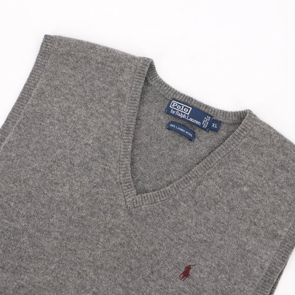 VINTAGE POLO RALPH LAUREN 100% Lambs Wool Sweater Vest Gray Size XL - Picture 1 of 7